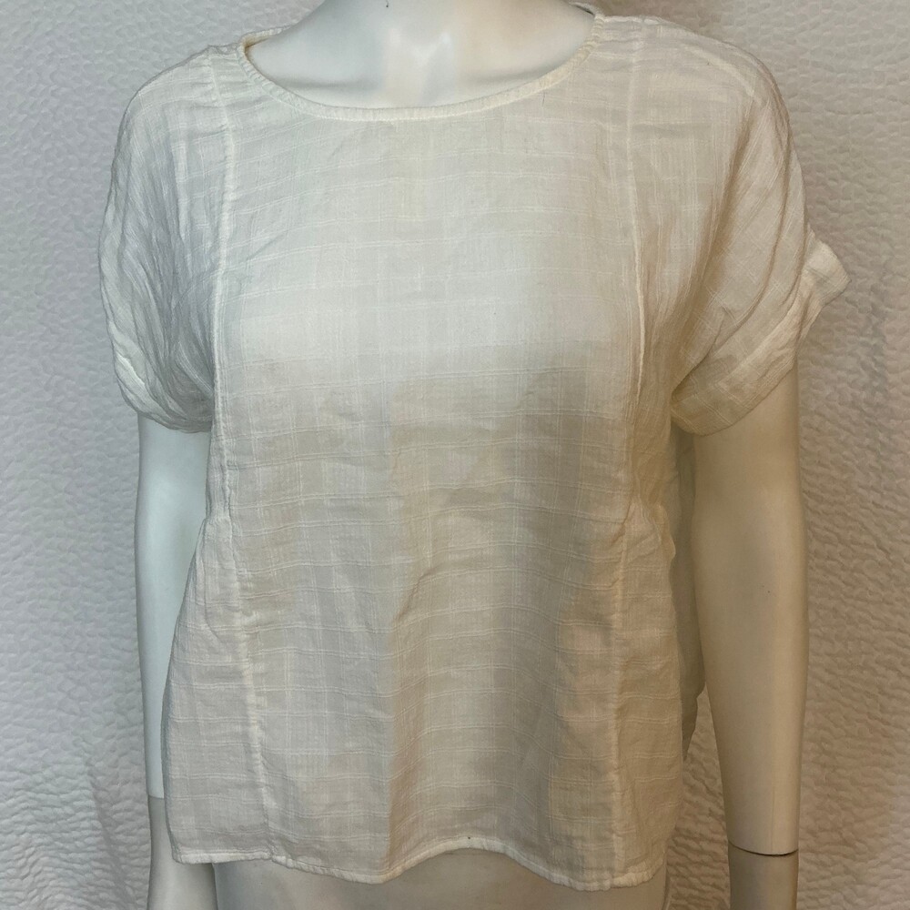 Madewell Medium Ivory Cotton Textured Blouse Short Sleeve